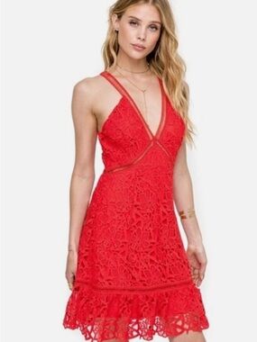 Astr Red Crochet Racerback Dress